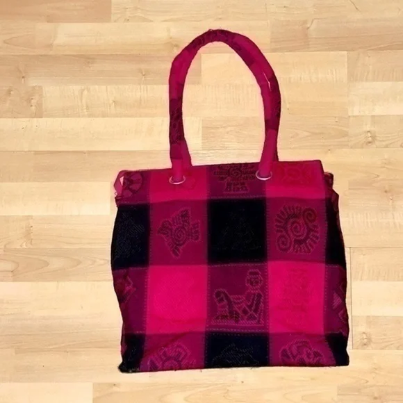 NWT Riviera Maya Mexico tote bag purse with small coin purse in pink and black - Picture 3 of 10